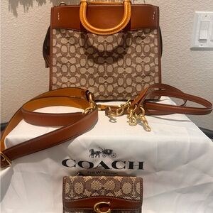 Coach Rogue 25 in Signature Jacquard/ Saddle Glovetanned Leather and Wallet
